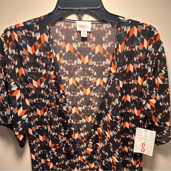 LulaRoe Monroe OpenFront Black Fringe Chiffon Sheer Coat Duster Bohemian Batwing - Picture 7 of 14